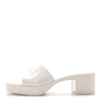 GUCCI Rubber Gucci Logo Womens Platform 20/60mm Slide Sandals 41 Mystic White
