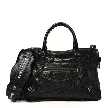 BALENCIAGA Agneau Classic Hardware S City Logo Strap Black White