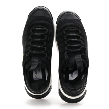 CHANEL Velvet Calfskin Mixed Fibers CC Sneakers 38.5 Black