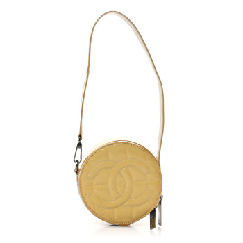 CHANEL Patent Quilted CC Chocolate Bar Round Shoulder Bag Yellow