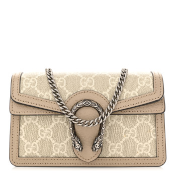 GUCCI GG Supreme Monogram Textured Dollar Calfskin Super Mini Dionysus Shoulder Bag Beige Mystic White Oatmeal
