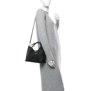VALENTINO GARAVANI Grained Calfskin Small Rockstud Flip Lock Tote Black Rose Quartz