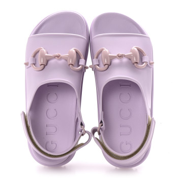 GUCCI Soft Rubber Horsebit Touch Womens Strapped Sandals 37 Talc Pink
