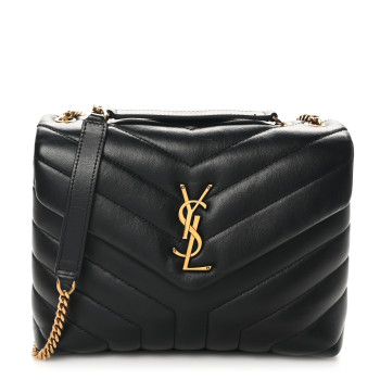 SAINT LAURENT Calfskin Y Quilted Monogram Small Loulou Chain Satchel Black