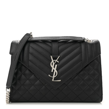 SAINT LAURENT Grain De Poudre Textured Mixed Matelasse Triquilt Medium Monogram Satchel Black