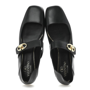 VALENTINO GARAVANI Calfskin VLogo Locker Mary Jane Ballerina Flats 39 Black