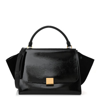 CELINE Patent Suede Medium Trapeze Black