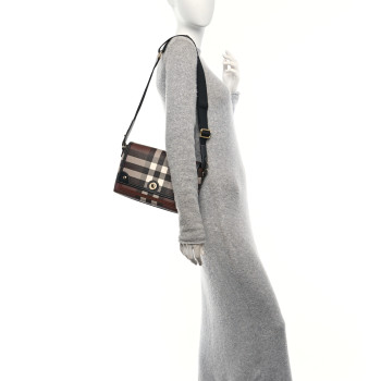 BURBERRY Coated Canvas Calfskin Vintage Check Medium Note Crossbody Bag Dark Birch Black