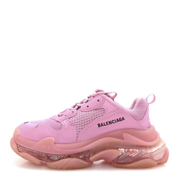 BALENCIAGA Fabric Mesh Clear Sole Womens Triple S Sneakers 38 Pink