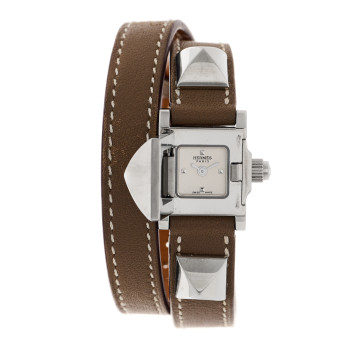 HERMES Stainless Steel Swift 16mm Medor Double Tour Quartz Watch Etoupe