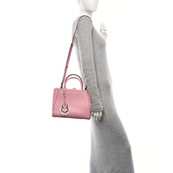 FENDI Vitello Elite Flamingo Mink Monster Charm Petite 2Jours Tote Pink Multicolor