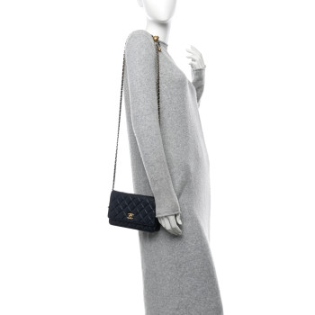 CHANEL Lambskin Quilted Pearl Crush Wallet on Chain WOC Navy