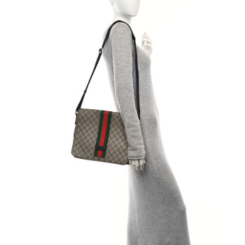GUCCI GG Supreme Monogram Web Flap Messenger Bag Black