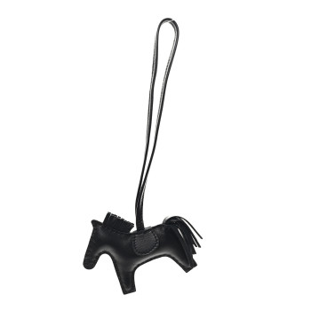 HERMES Milo Lambskin Grigri Rodeo Horse Bag Charm PM So Black