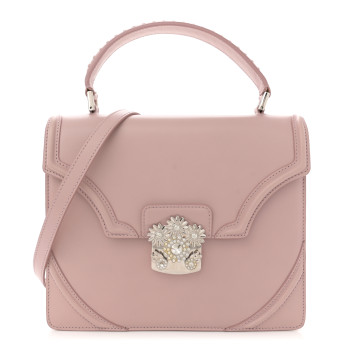 ALEXANDER MCQUEEN Calfskin Crystal Chain Flower Satchel Pink
