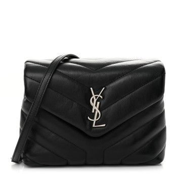 SAINT LAURENT Calfskin Y Quilted Monogram Toy Loulou Crossbody Bag Black