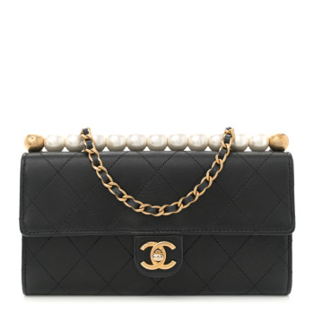 CHANEL Goatskin Quilted Chic Pearls Clutch With Chain Black