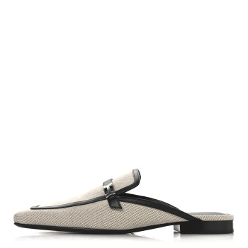 HERMES Canvas Calfskin Womens Groupie Mules 39.5 Prunoir Black