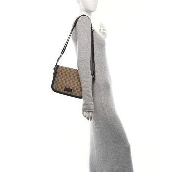 GUCCI Monogram Flap Messenger Bag Beige Dark Brown