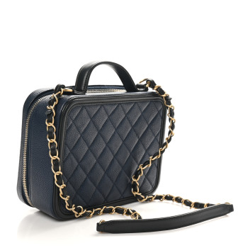 CHANEL Caviar Quilted Medium CC Filigree Vanity Case Navy Black