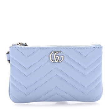 GUCCI Calfskin Matelasse GG Marmont Wrist Wallet Porcelain Light Blue