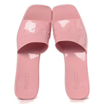 GUCCI Rubber Gucci Logo Womens Platform 20/60mm Slide Sandals 39 Wild Rose
