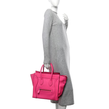 CELINE Drummed Calfskin Mini Luggage Fluo Pink