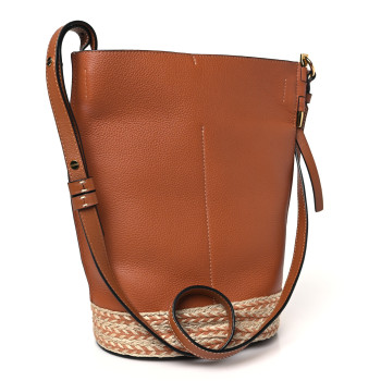 LOEWE Calfskin Raffia Gate Bucket Bag Tan