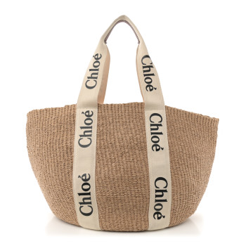 CHLOE Raffia Large Woody Basket Bag White
