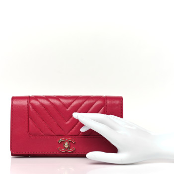 CHANEL Sheepskin Chevron Quilted Mademoiselle Vintage Flap Wallet Pink