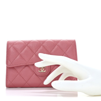 CHANEL Metallic Caviar Quilted Medium Flap Wallet Pink