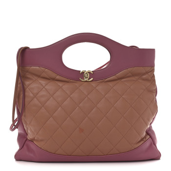 CHANEL Lambskin Quilted Large 31 Shopping Bag Pink Beige