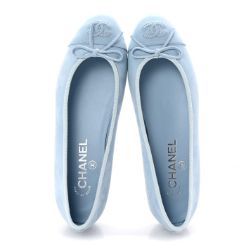 CHANEL Suede Calfskin Cap Toe CC Ballerina Flats 37 Light Blue