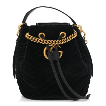 GUCCI Velvet Matelasse GG Marmont Bucket Bag Black