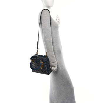 CHRISTIAN DIOR Calfskin Cannage Studded Medium Supple Lady Dior Navy