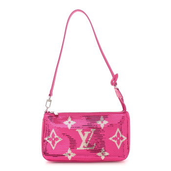 LOUIS VUITTON Satin Sequin Monogram Giant Pochette Accessories Fuchsia