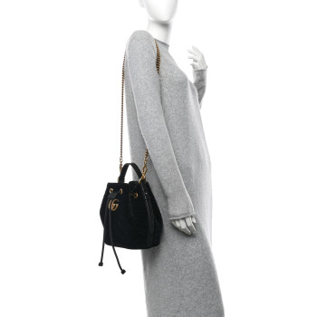 GUCCI Velvet Matelasse GG Marmont Bucket Bag Black