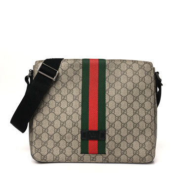 GUCCI GG Supreme Monogram Web Flap Messenger Bag Black