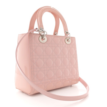 CHRISTIAN DIOR Patent Cannage Medium Lady Dior Rose Clair