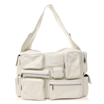 BALENCIAGA Agneau Arena Superbusy Large Sling Zip Shoulder Bag Optic White