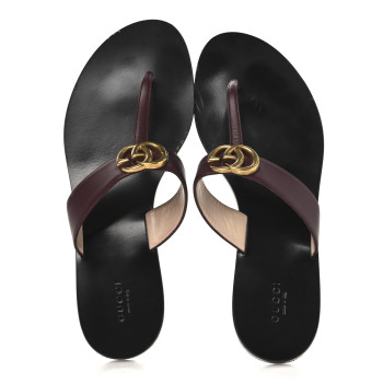 GUCCI Calfskin GG Marmont Thong Sandals 41 Vintage Bordeaux
