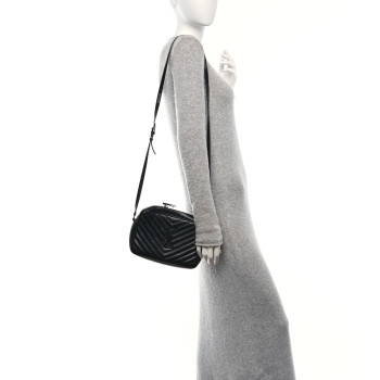 SAINT LAURENT Calfskin Matelasse Monogram Monochrome Lou Camera Bag Black