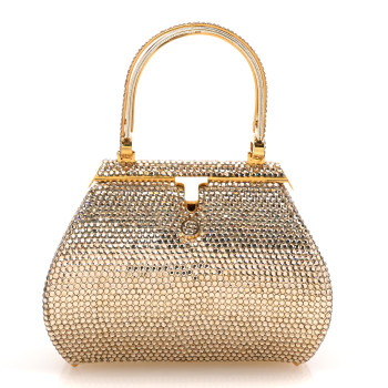 JUDITH LEIBER Swarovski Crystal Minaudiere Clutch Gold