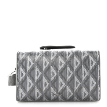 CHRISTIAN DIOR Coated Canvas CD Diamond Lingot Manity Toiletry Pouch Grey