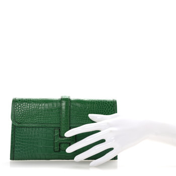 HERMES Matte Alligator Jige Duo Clutch Cactus