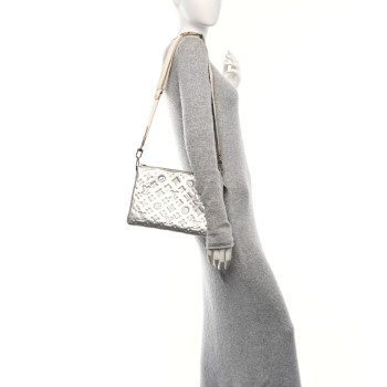 LOUIS VUITTON Metallic Lambskin Embossed Monogram Coussin PM Silver