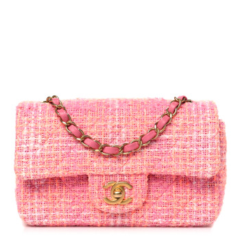 CHANEL Tweed Quilted Mini Rectangular Flap Pink Orange White