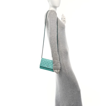 CHANEL Lambskin Quilted Wallet On Chain WOC Turquoise