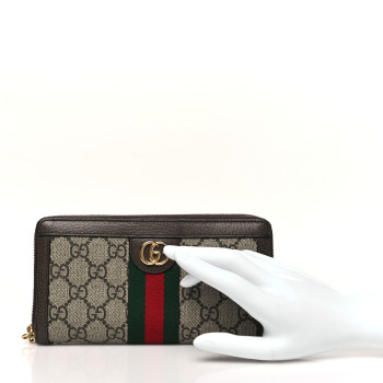 GUCCI GG Supreme Monogram Web Ophidia Zip Around Wallet Brown