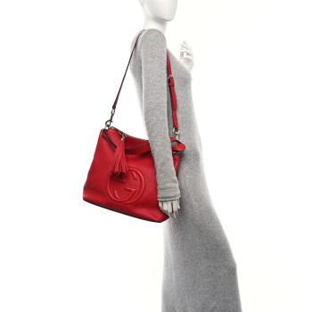 GUCCI Pebbled Calfskin Large Soho Hobo Tabasco Red
